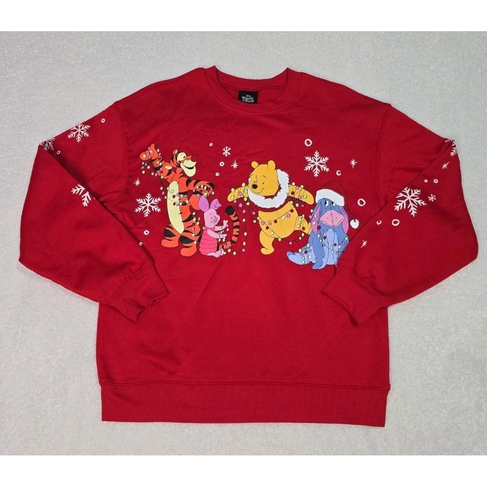 Disney Winnie the Pooh Sweatshirt Womens Small Red Fleece Christmas Holiday